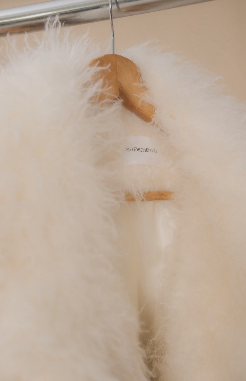 Faux Fur Coat, Long, Milky — collar — SHEVCHENKO