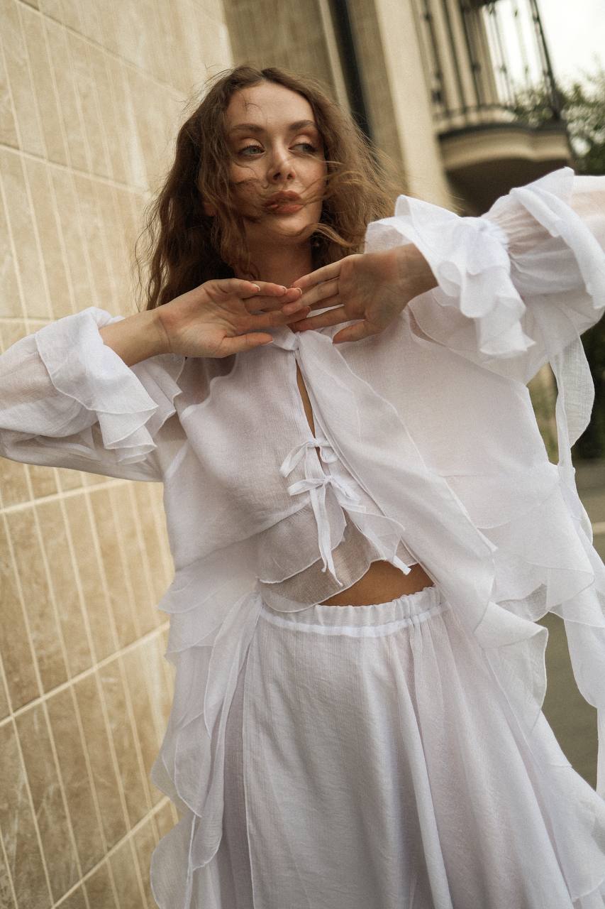 Chiffon Midi Skirt, White — lifestyle — SHEVCHENKO