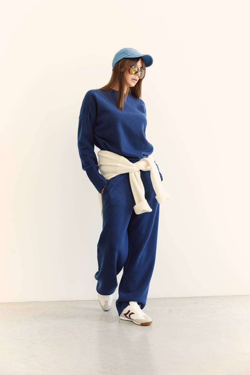 Lambswool Set — Sweater and Trousers, Dark Blue