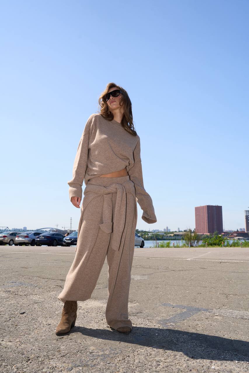 Lambswool Set — Sweater and Trousers, Beige