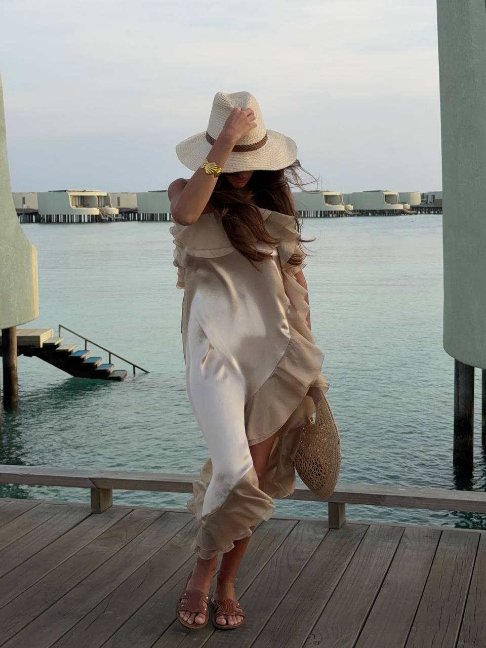 Viscose Midi Dress, Beige — lifestyle — SHEVCHENKO