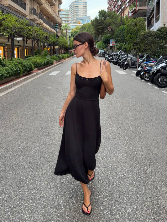 Dress with Lace-Up Back, Black — front — SHEVCHENKO