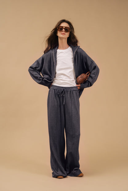 Cotton Set: Zip-Up Cardigan and Trousers — front — SHEVCHENKO