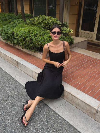 Dress with Lace-Up Back, Black — look — SHEVCHENKO