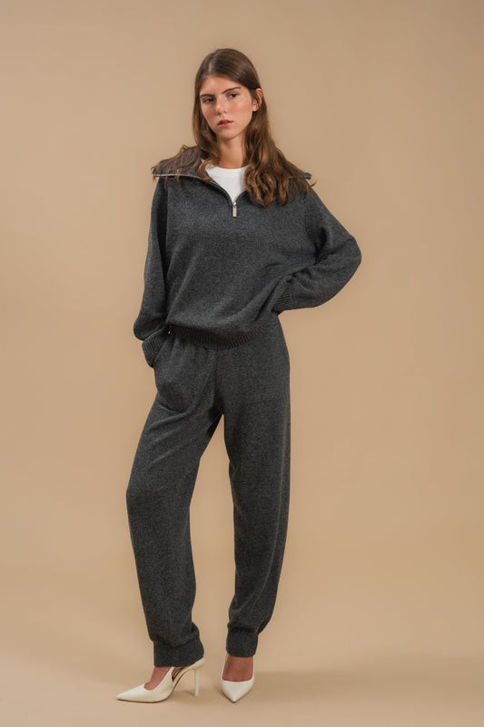 Lambswool Set: Zip-Neck Polo Sweater and Cuffed Trousers — full length — SHEVCHENKO