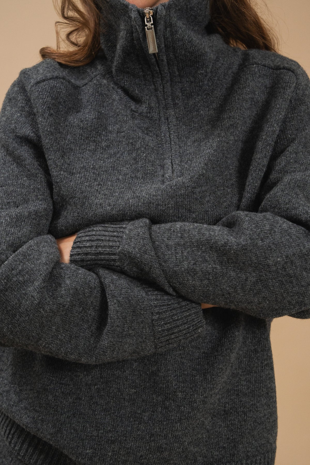 Lambswool Set: Zip-Neck Polo Sweater and Cuffed Trousers — detail — SHEVCHENKO
