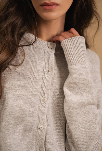 Lambswool Set: Fitted Button-Front Cardigan and Trousers