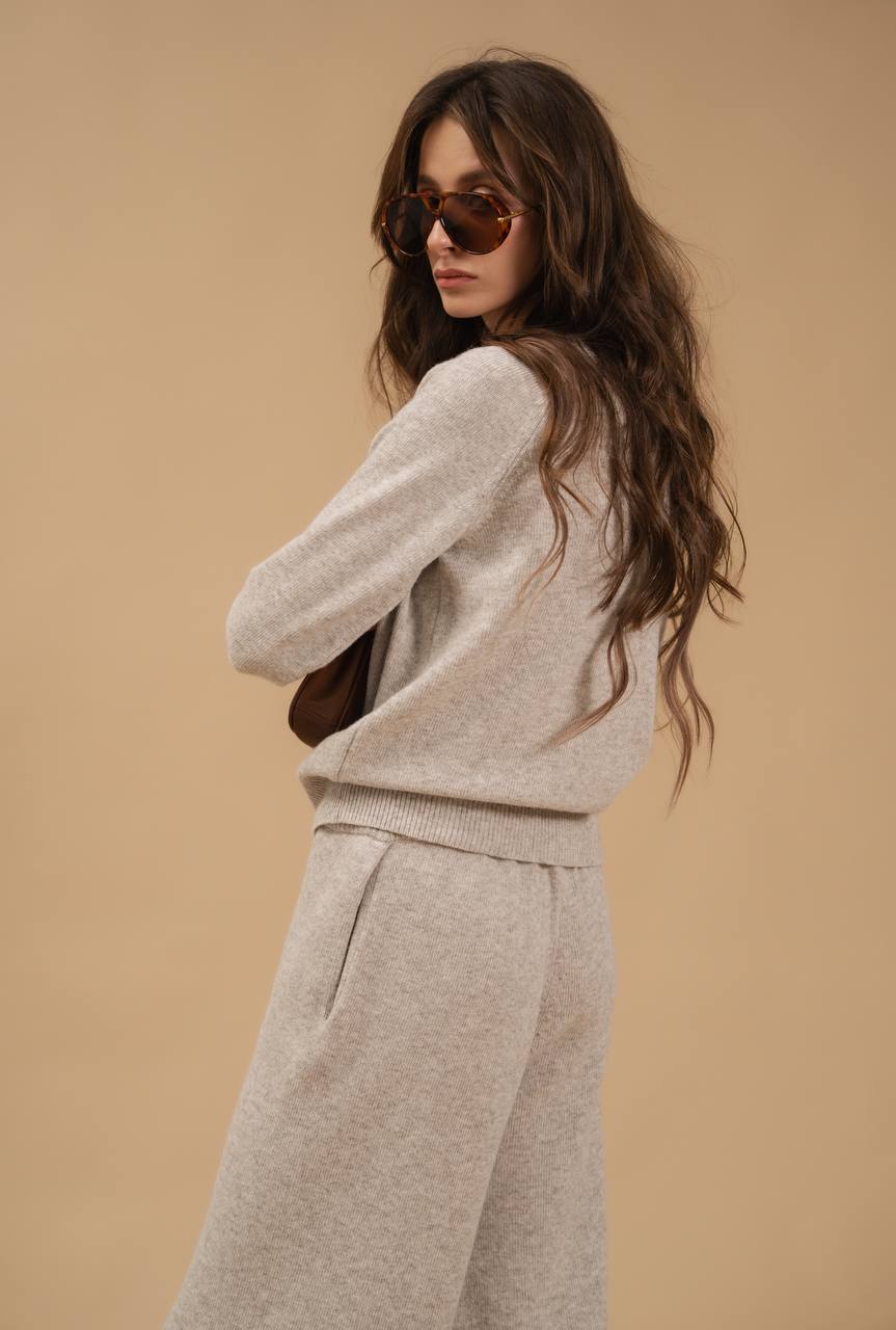 Lambswool Set: Fitted Button-Front Cardigan and Trousers