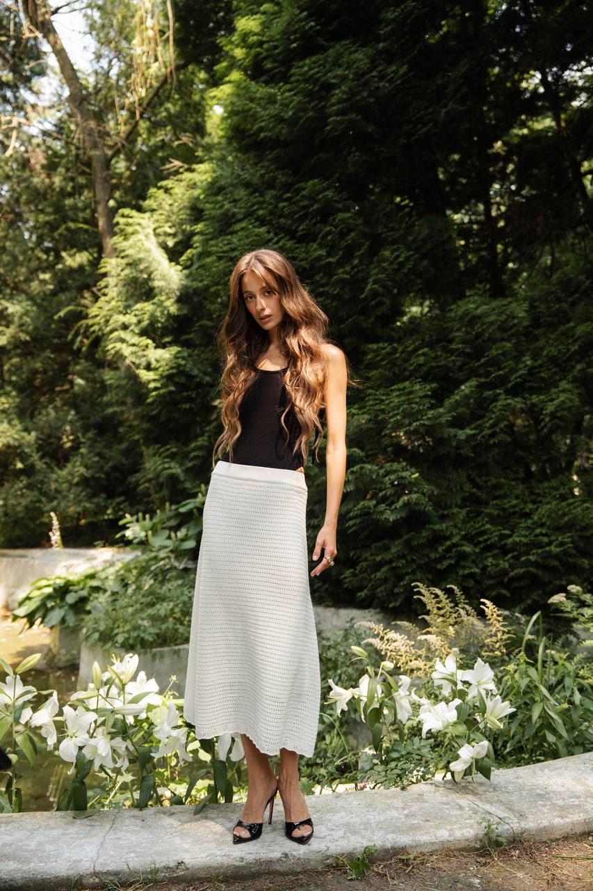 Knitted Openwork Midi Skirt — front — SHEVCHENKO