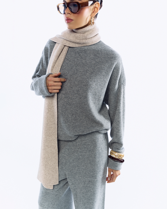 Lambswool Scarf, Light Beige Melange — front — SHEVCHENKO
