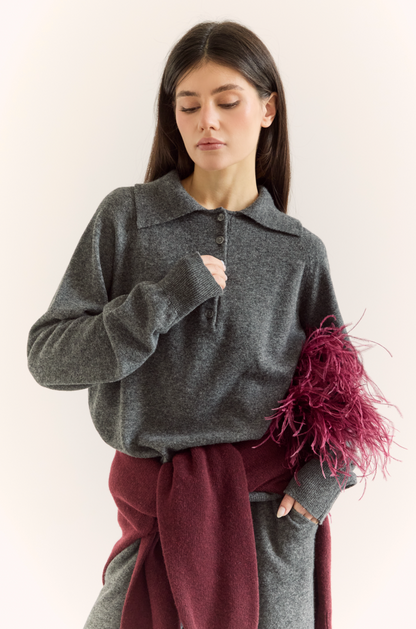 Lambswool Polo Sweater — detail — SHEVCHENKO