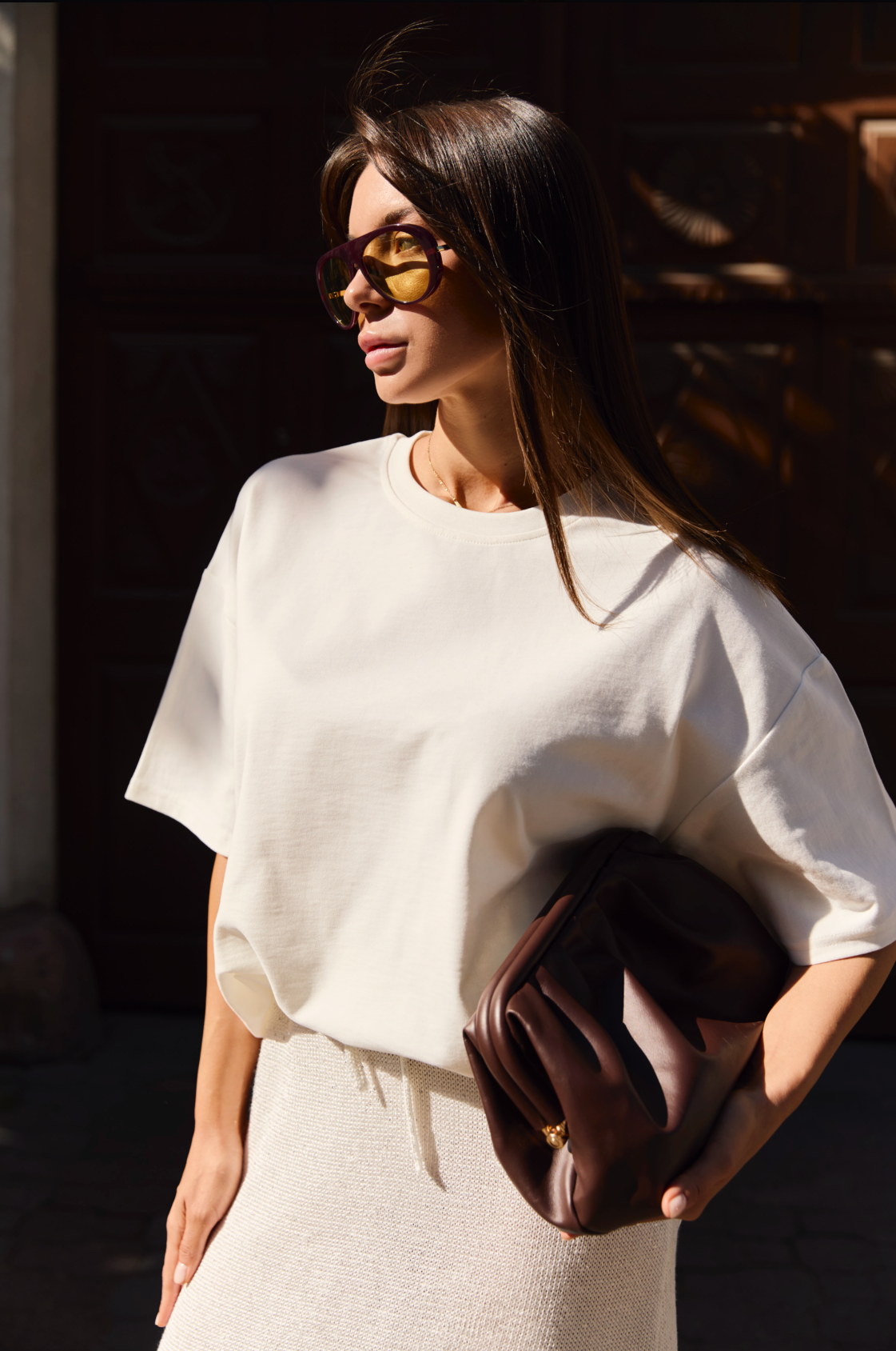 Oversized Cotton T-Shirt, Milky — front — SHEVCHENKO