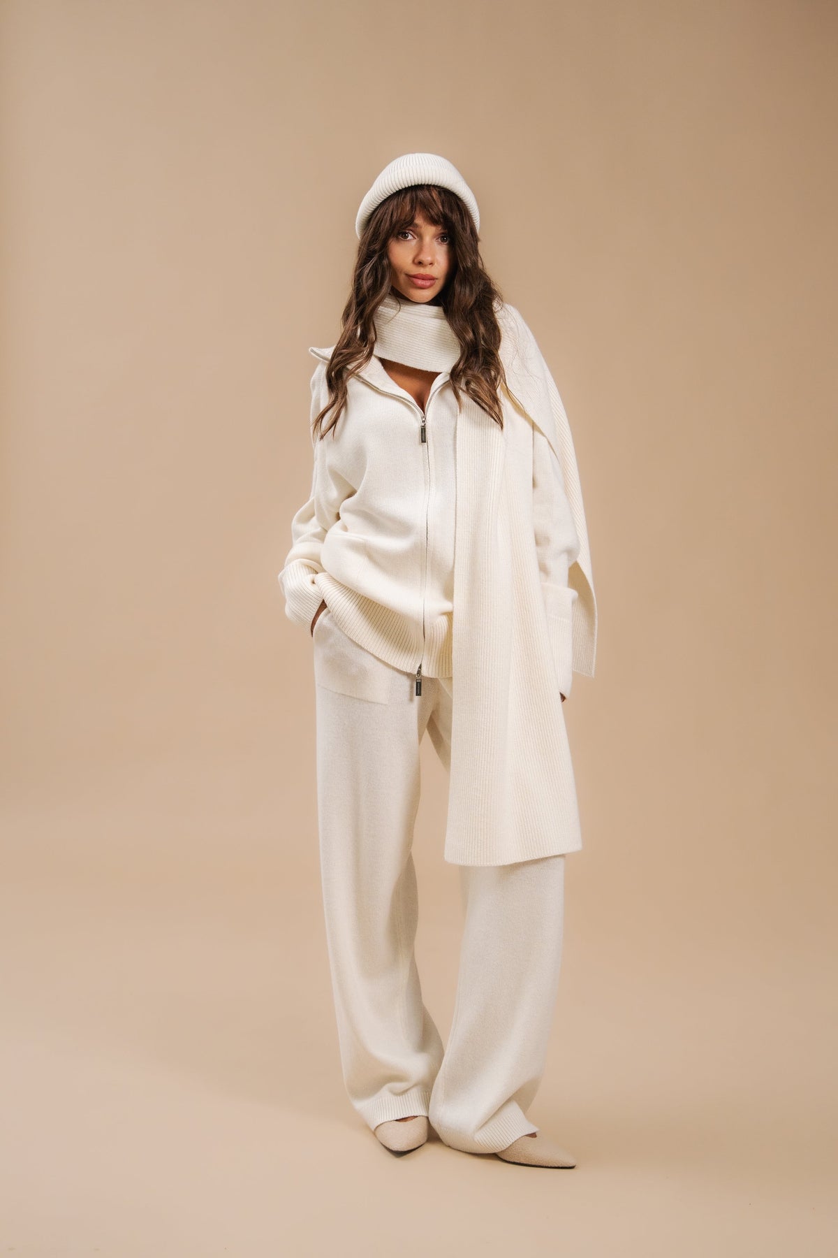 Lambswool Set: Zip-Up Cardigan and Trousers — full length — SHEVCHENKO