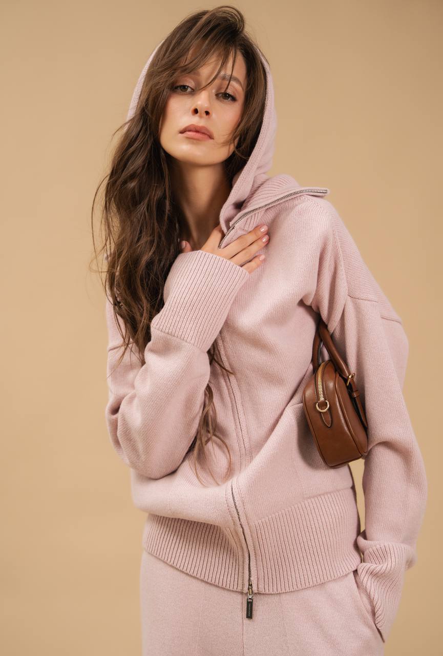 Lambswool Set: Zip-Up Hooded Cardigan — detail — SHEVCHENKO