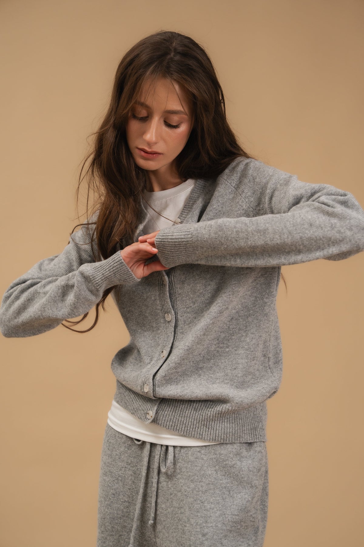 Lambswool Set: Fitted Button-Front Cardigan and Trousers — look — SHEVCHENKO
