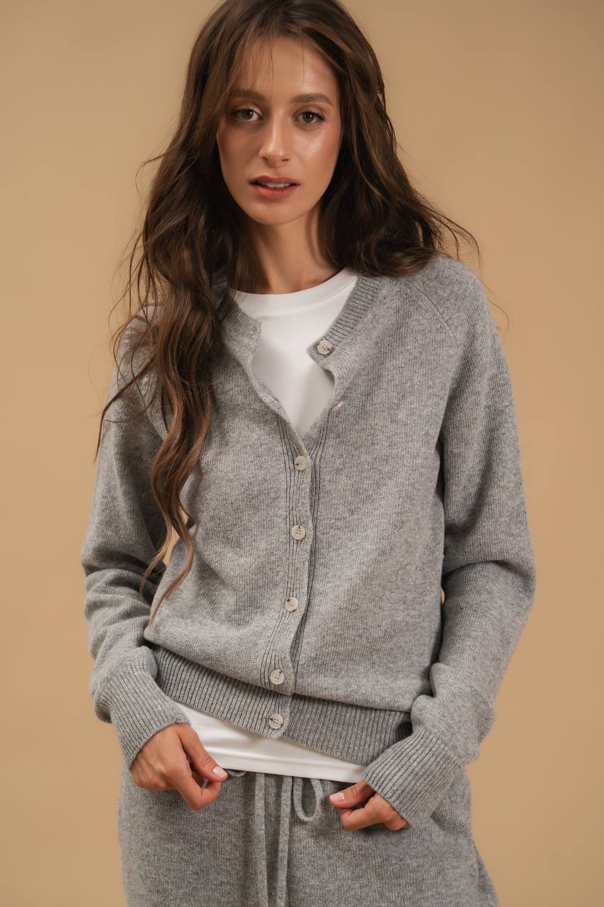 Lambswool Set: Fitted Button-Front Cardigan and Trousers