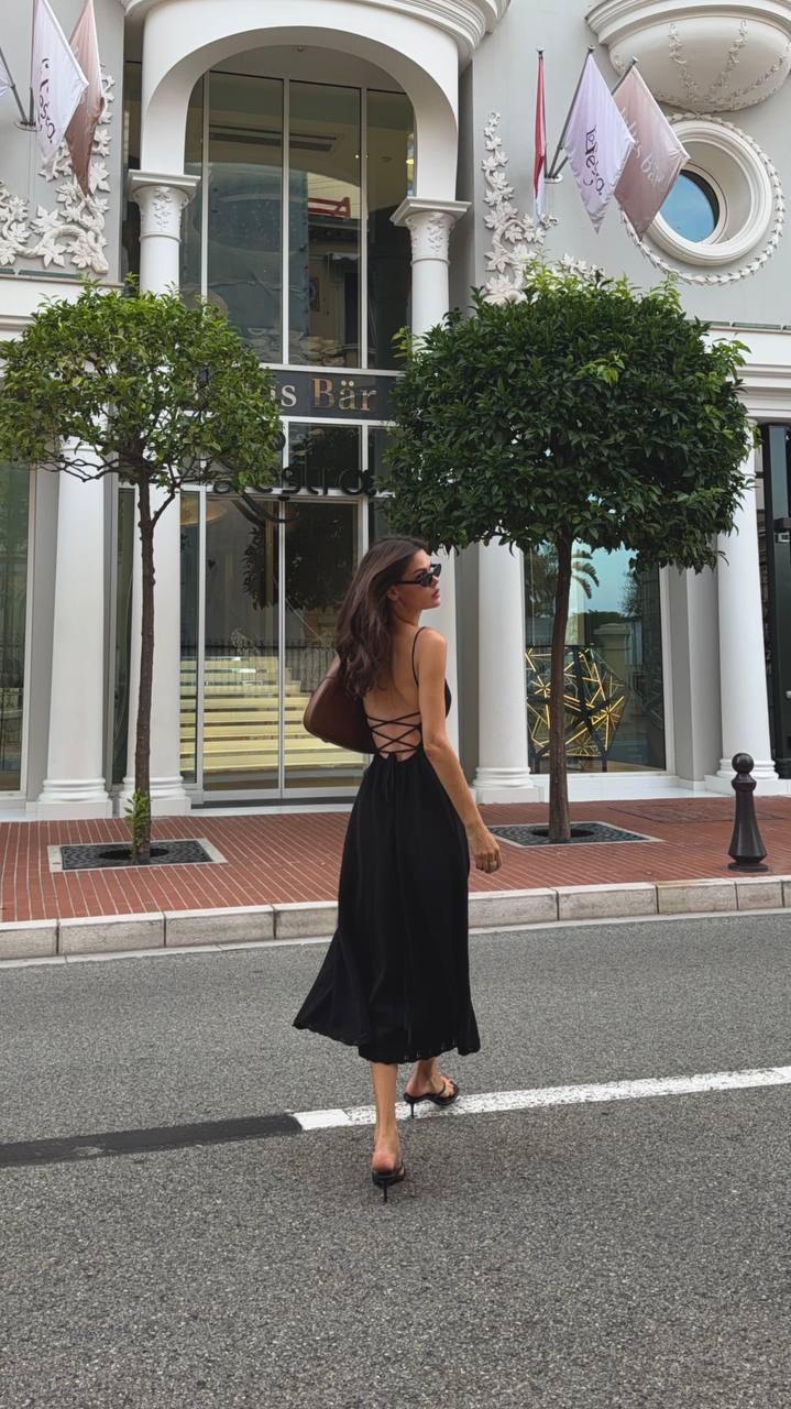 Dress with Lace-Up Back, Black — back — SHEVCHENKO