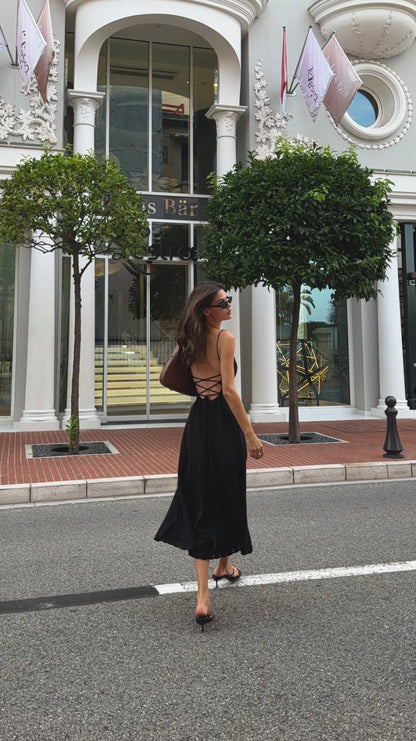 Dress with Lace-Up Back, Black — back — SHEVCHENKO