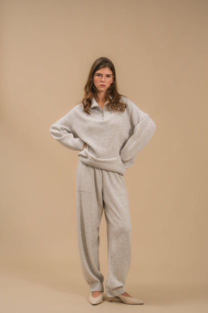Lambswool Set: Zip-Neck Polo Sweater and Cuffed Trousers — full length — SHEVCHENKO