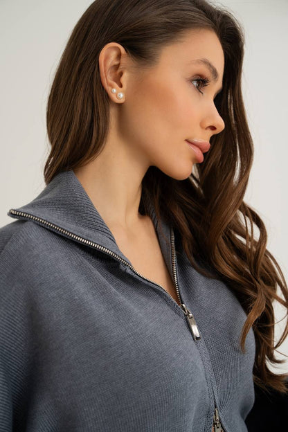 Cotton Set: Zip-Up Cardigan and Shorts — Комплект з бавовни кардиган на блискавці і шорти, сірий — SHEVCHENKO