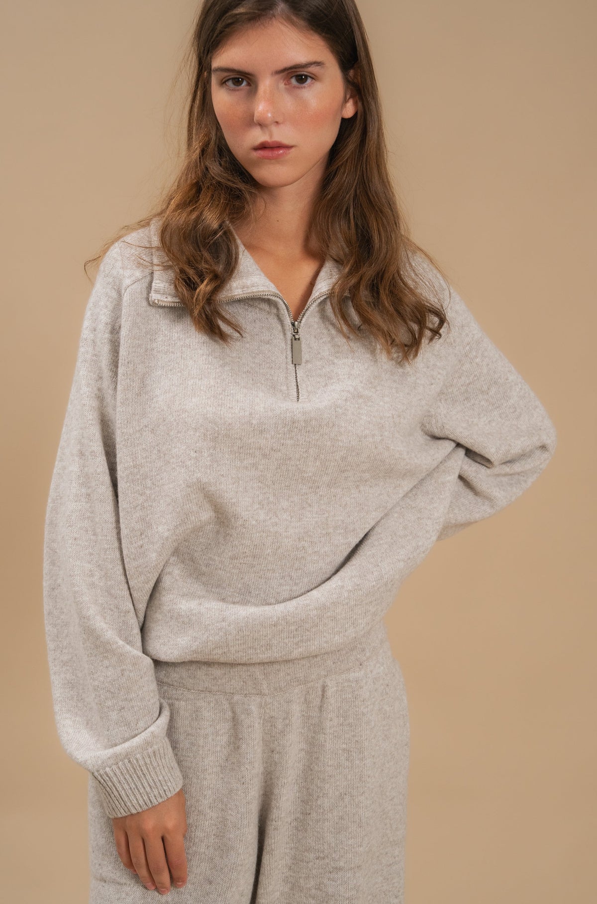 Lambswool Set: Zip-Neck Polo Sweater and Cuffed Trousers — detail — SHEVCHENKO