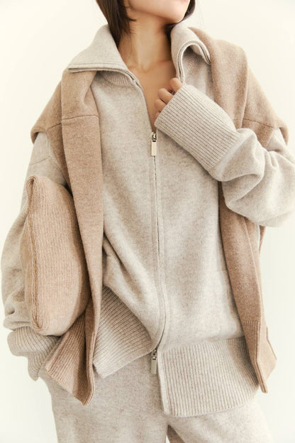 Zip-Up Lambswool Cardigan — detail — SHEVCHENKO