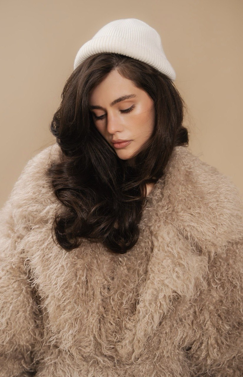 Faux Fur Coat, Long, Beige — collar — SHEVCHENKO