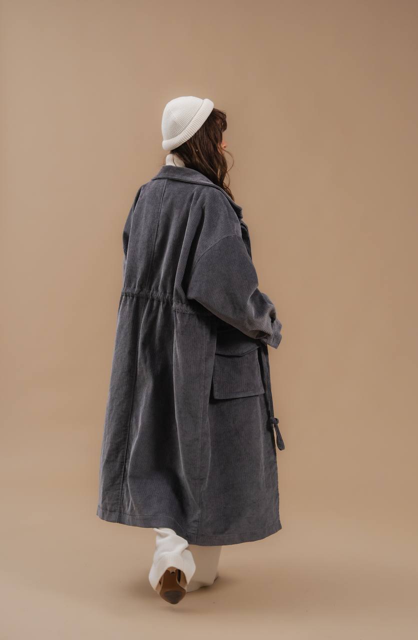 Corduroy Trench Coat, Gray — вигляд ззаду — SHEVCHENKO