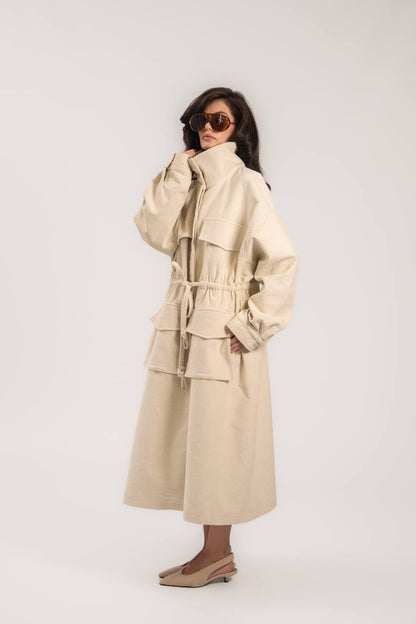 Corduroy Trench Coat, Milky — front view — SHEVCHENKO
