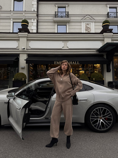 Lambswool Set: Zip-Up Cardigan and Trousers — front — SHEVCHENKO