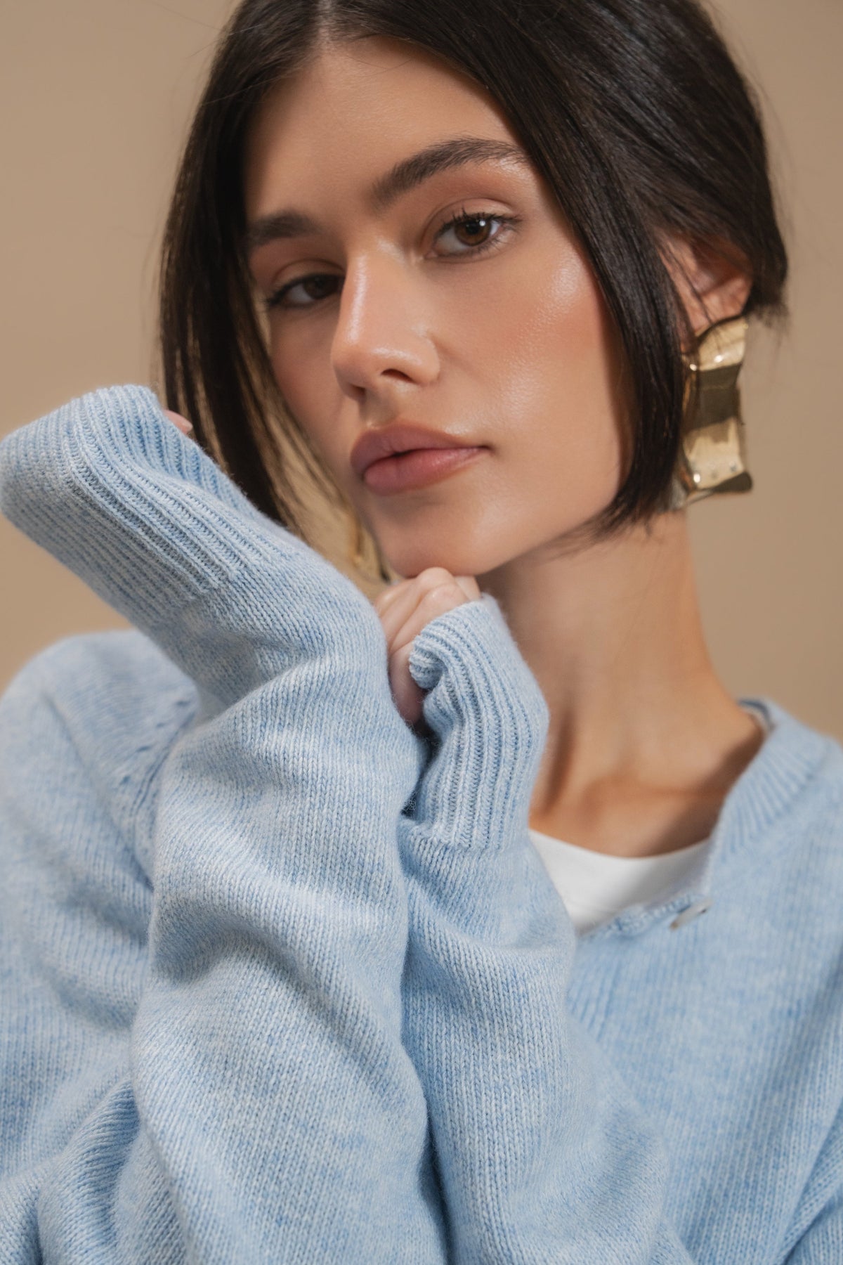 Lambswool Set: Fitted Button-Front Cardigan and Trousers — detail — SHEVCHENKO