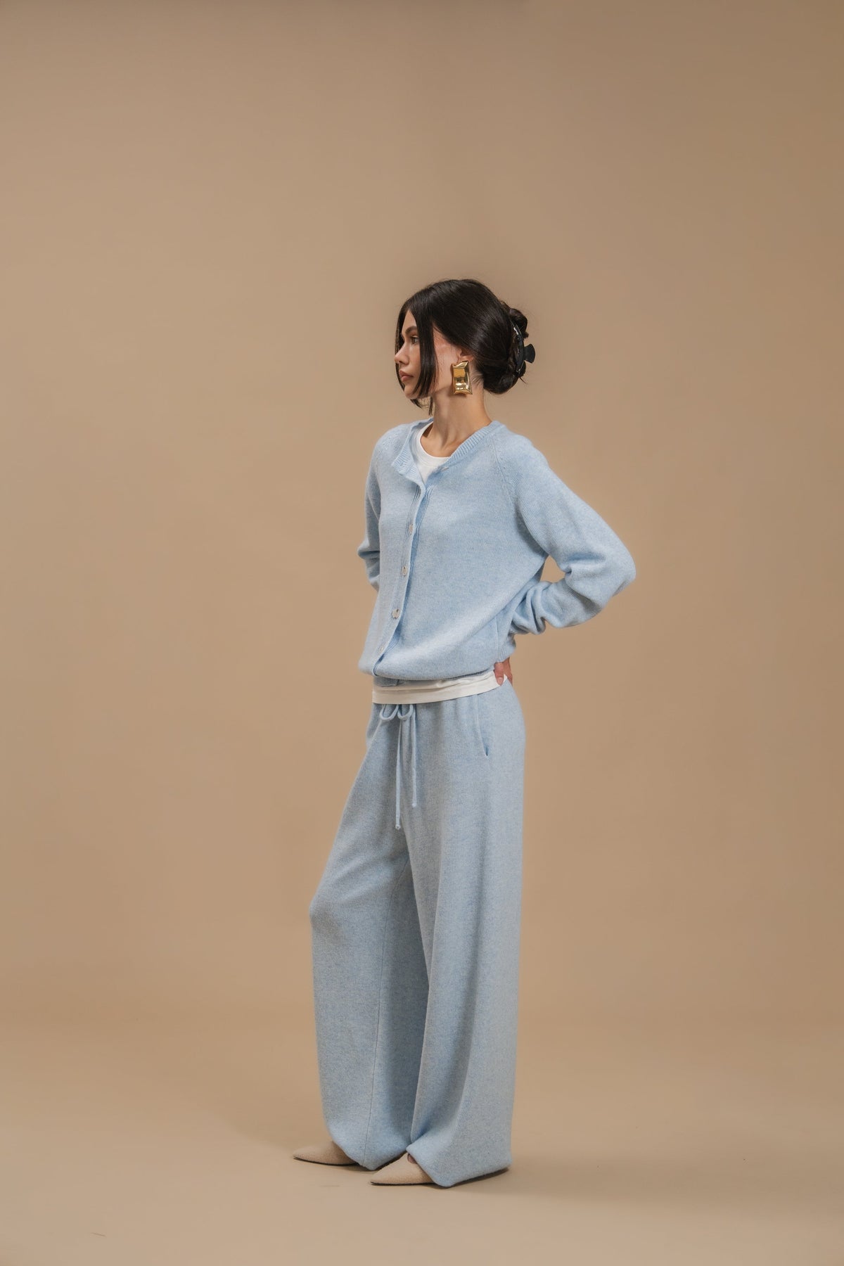 Lambswool Set: Fitted Button-Front Cardigan and Trousers — side — SHEVCHENKO