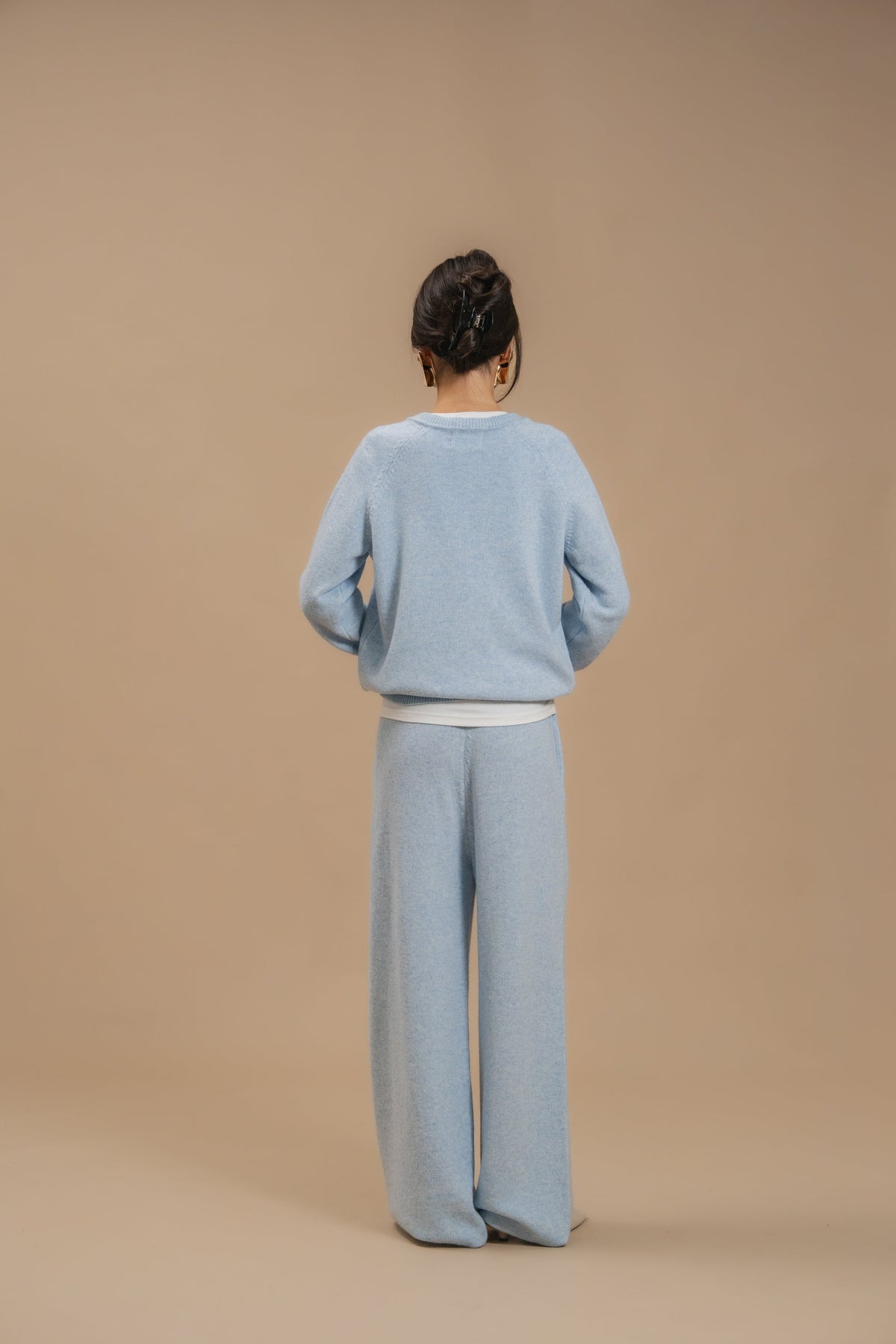 Lambswool Set: Fitted Button-Front Cardigan and Trousers — back — SHEVCHENKO