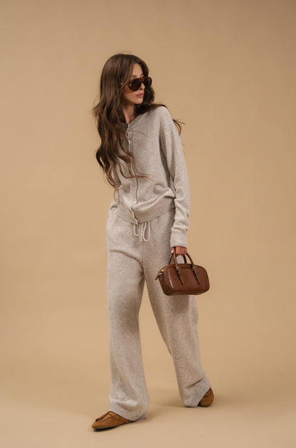 Lambswool Set: Fitted Button-Front Cardigan and Trousers — full length — SHEVCHENKO