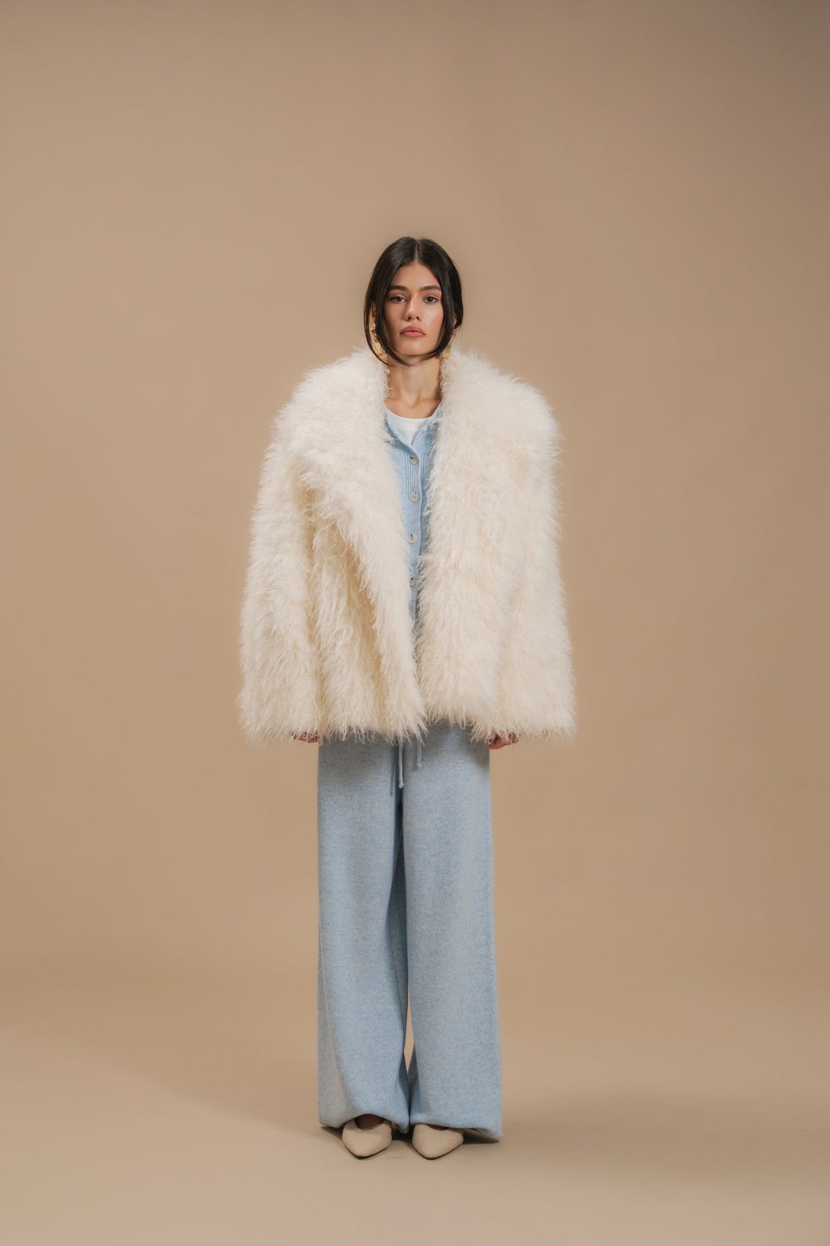 Faux Fur Coat, Short, Milky — full length — SHEVCHENKO