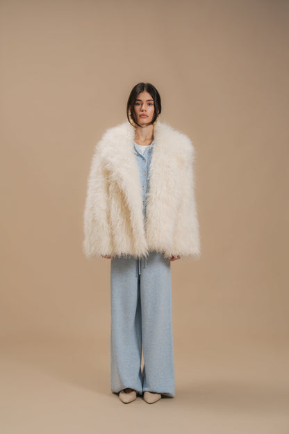 Faux Fur Coat, Short, Milky — full length — SHEVCHENKO