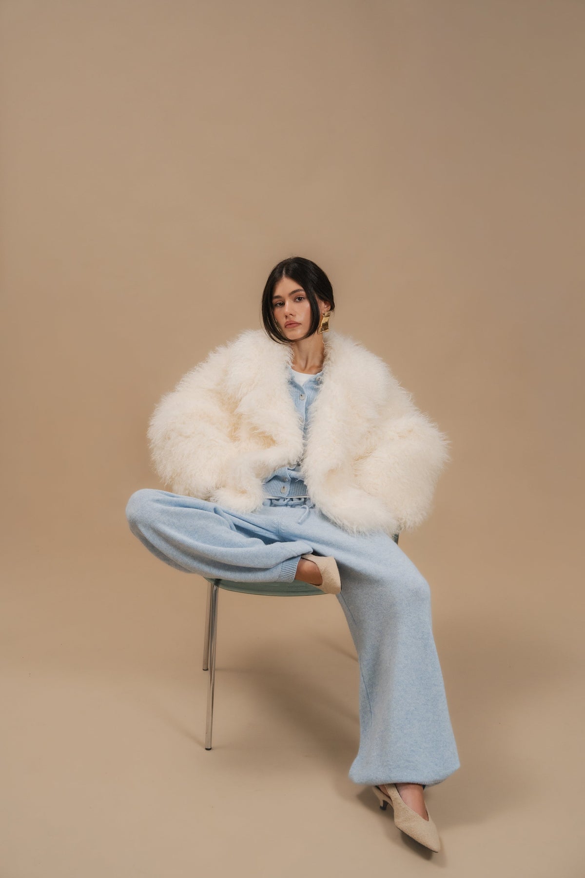 Faux Fur Coat, Short, Milky — сидячі — SHEVCHENKO