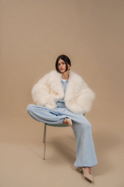 Faux Fur Coat, Short, Milky — сидячі — SHEVCHENKO