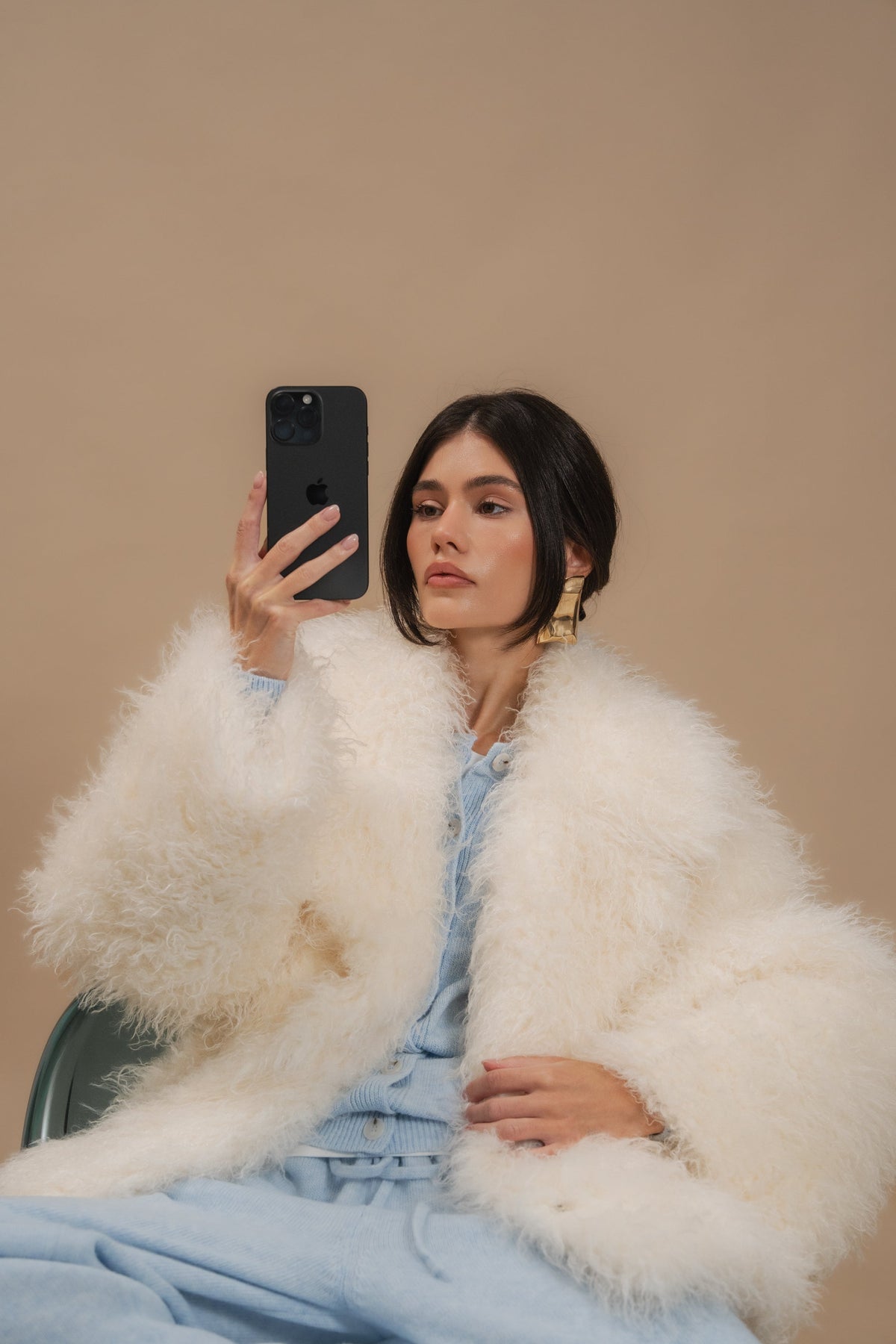 Faux Fur Coat, Short, Milky — look — SHEVCHENKO
