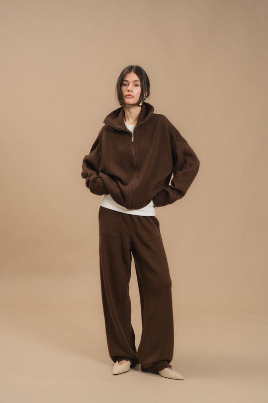 Lambswool Set: Zip-Up Cardigan and Trousers — front — SHEVCHENKO