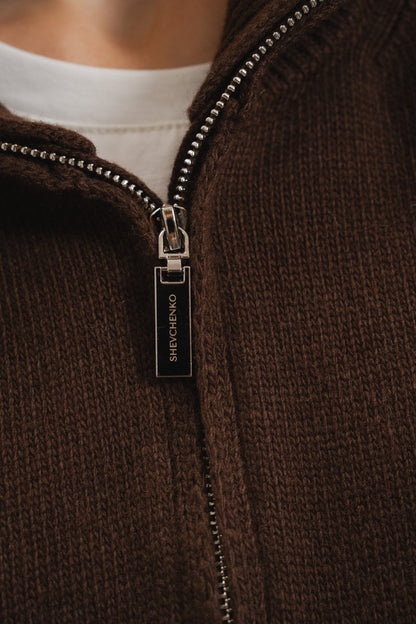 Lambswool Set: Zip-Up Cardigan and Trousers — zipper detail — SHEVCHENKO