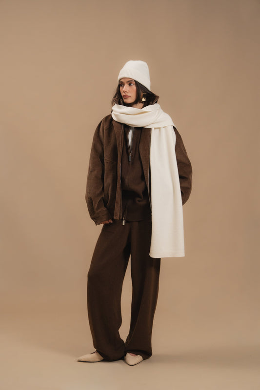 Lambswool Scarf, Milky — full length — SHEVCHENKO