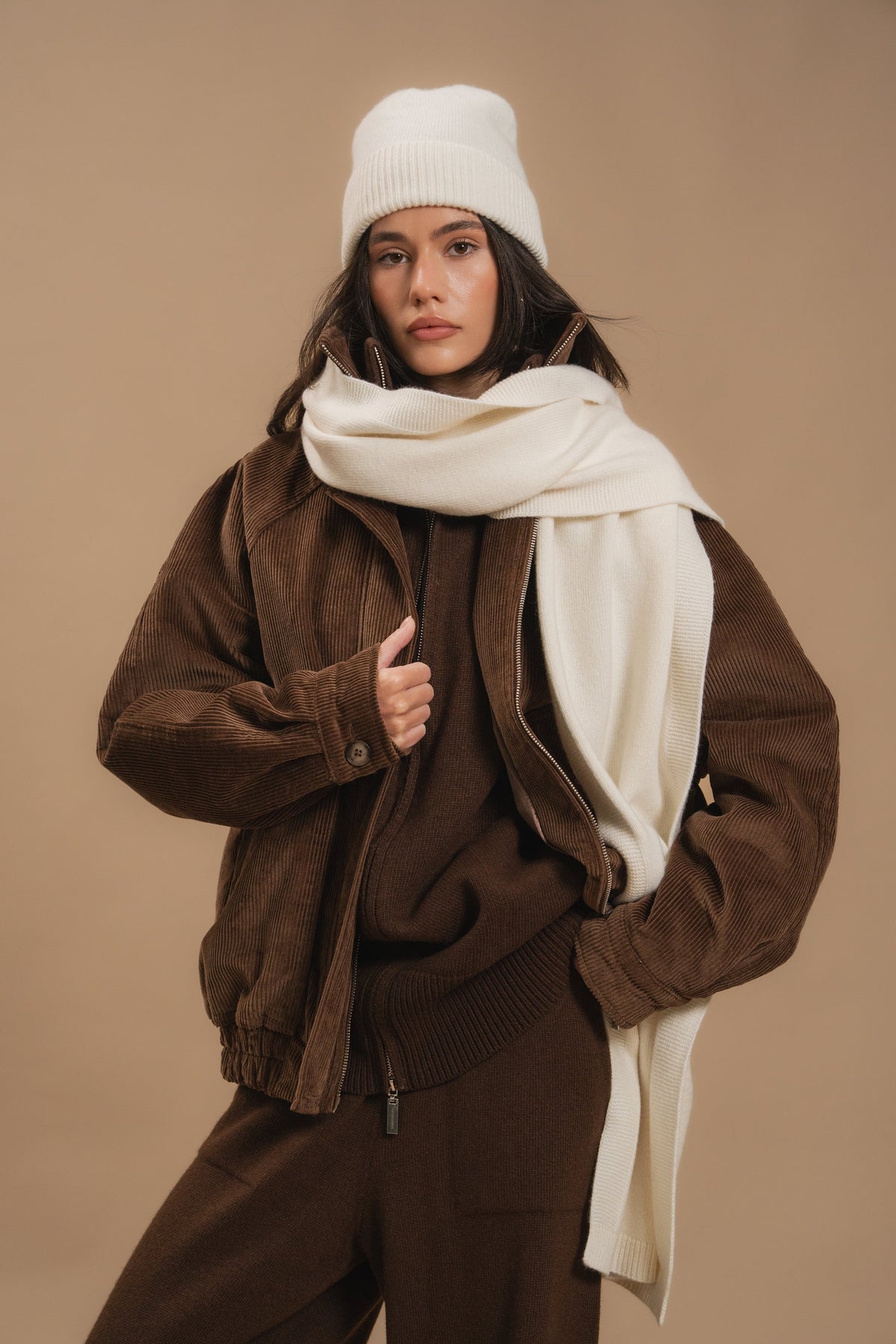 Lambswool Scarf, Milky — front — SHEVCHENKO