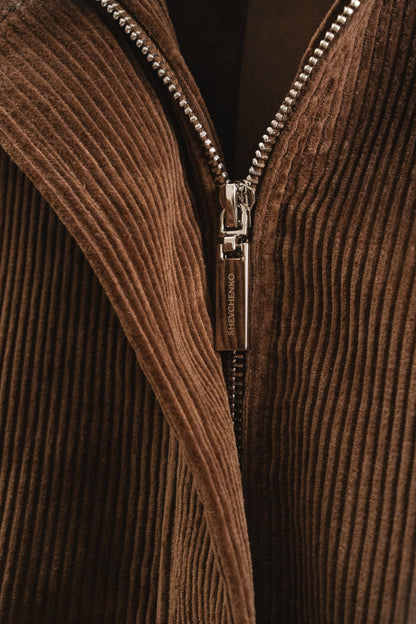 Corduroy Bomber Jacket — zipper detail — SHEVCHENKO