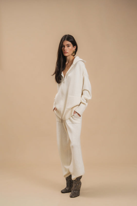 Lambswool Set: Zip-Up Cardigan and Trousers — full length — SHEVCHENKO