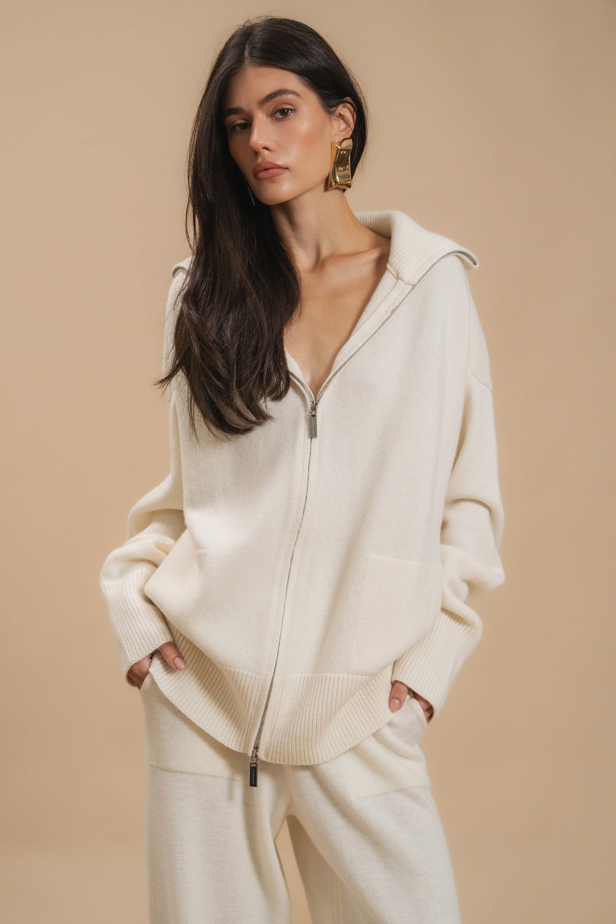 Lambswool Set: Zip-Up Cardigan and Trousers — front — SHEVCHENKO