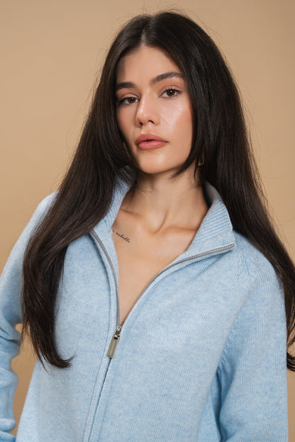 Fitted Zip-Up Lambswool Cardigan — front — SHEVCHENKO