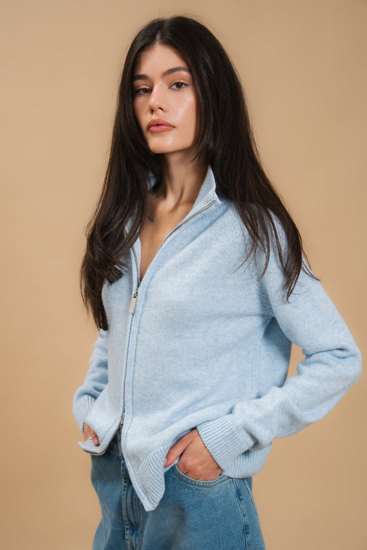 Fitted Zip-Up Lambswool Cardigan — side — SHEVCHENKO