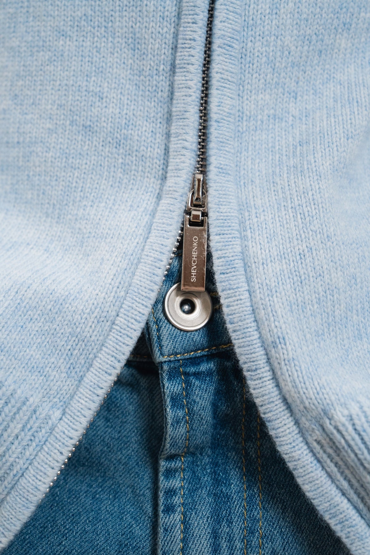 Fitted Zip-Up Lambswool Cardigan — zipper detail — SHEVCHENKO