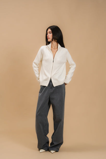 Fitted Zip-Up Lambswool Cardigan — look — SHEVCHENKO